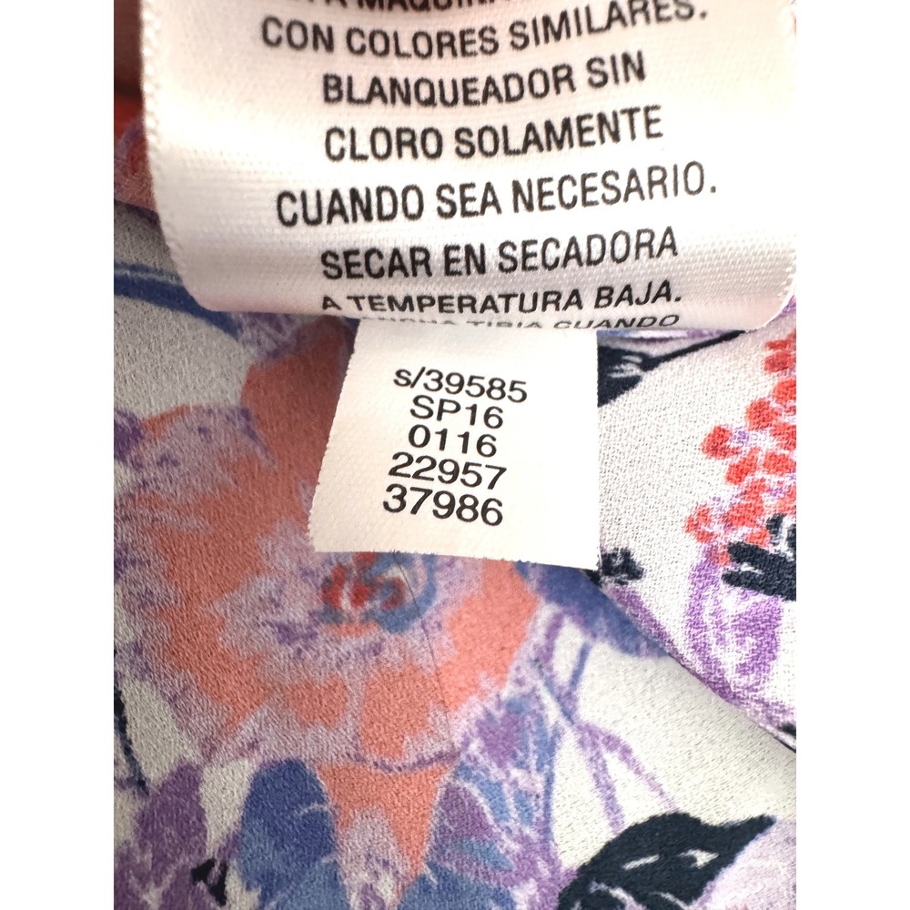 Charter Club Floral Butterfly Smocked Blouse Pink Blue Size L 3/4 Sleeve Top - Picture 5 of 7